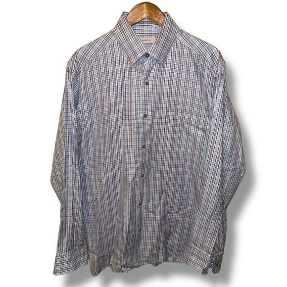 Ermenegildo Zegna Purple & Blue Check Button Down Shirt Size L - Picture 1 of 11